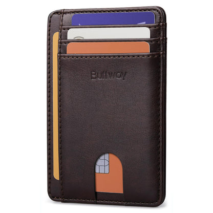 Buffway Slim Minimalist Front Pocket RFID Blocking Leather Wallets for Men and Women - Cross Black
