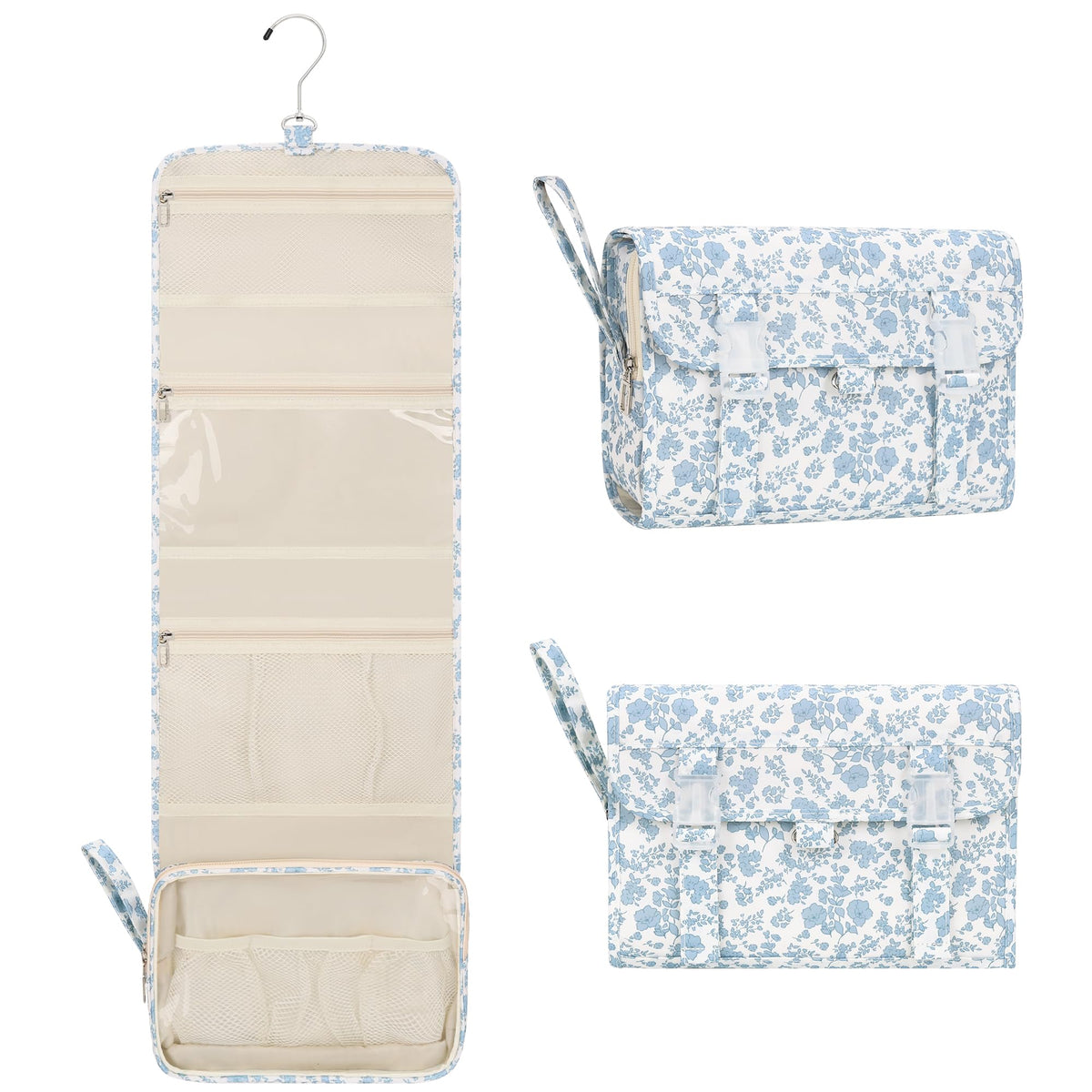 Relavel Small Hanging Toiletry Bag for Women, Floral Hanging Organizer