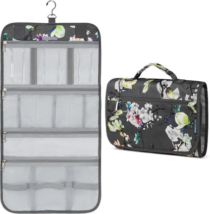 PAVILIA Hanging Toiletry Bag for Women Men Foldable Travel Organizer Floral