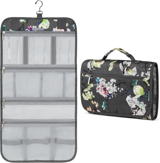 PAVILIA Hanging Toiletry Bag for Women Men Foldable Travel Organizer Floral