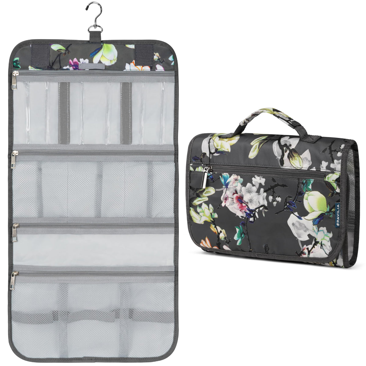 PAVILIA Hanging Toiletry Bag for Women Men Foldable Travel Organizer Floral