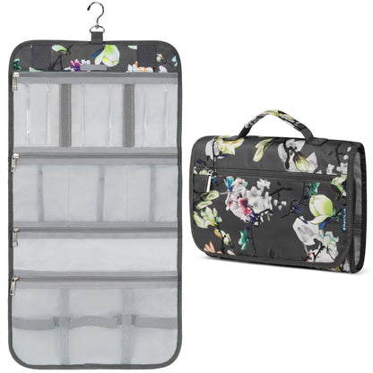 PAVILIA Hanging Toiletry Bag for Women Men Foldable Travel Organizer Floral