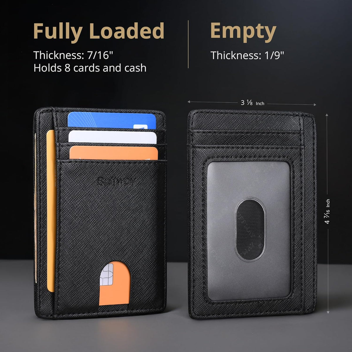 Buffway Slim Minimalist Front Pocket RFID Blocking Leather Wallets for Men and Women - Cross Black
