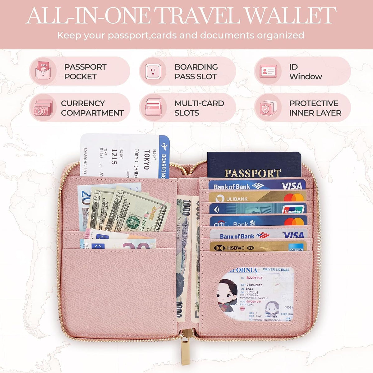 wakawaga Passport Holder For Travel For Women With Detachable Wrist Strap