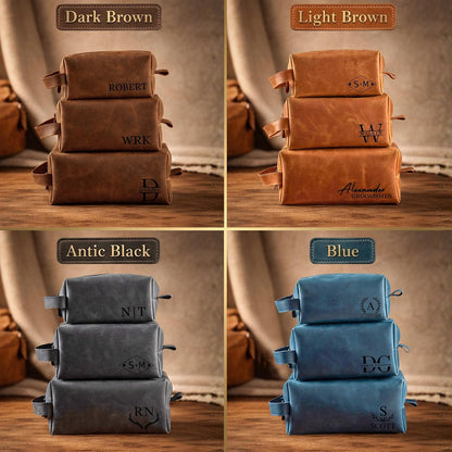 Personalized Leather Toiletry Bag for Men - Handmade Custom Travel Size Dopp Kit, Gift for Graduation, Husband, Boyfriend, Birthday, Wedding, Anniversary, Groomsmen, Grandpa, Him, Father’s Day Gifts