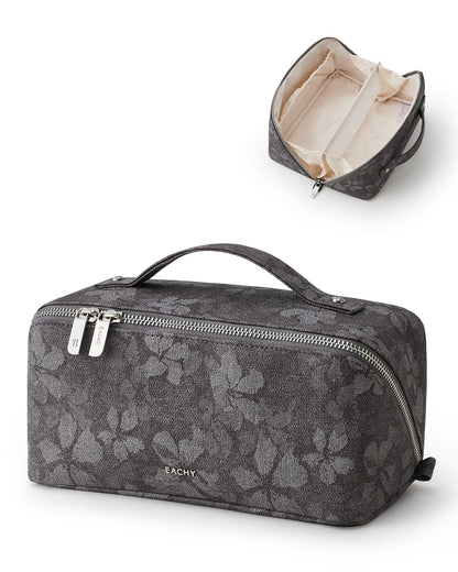 EACHY Travel Makeup Bag, Floral Cosmetic Bag for Women, Beige, Medium