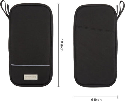 Amazon Basics RFID-blocking Passport Wallet, Passport Holder for Travel, Polyester/Nylon Material with Durable Zipper Closure, Zippered Pockets, Slots for Cards, 10"x5", Black, Solid