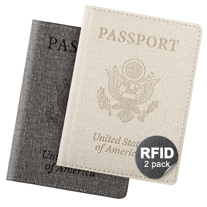 2 Pack Passport Cover With Card Slots RFID Blocking-White&Black