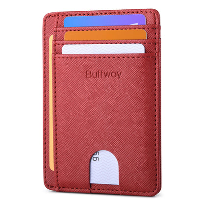 Buffway Slim Minimalist Front Pocket RFID Blocking Leather Wallets for Men and Women - Cross Black