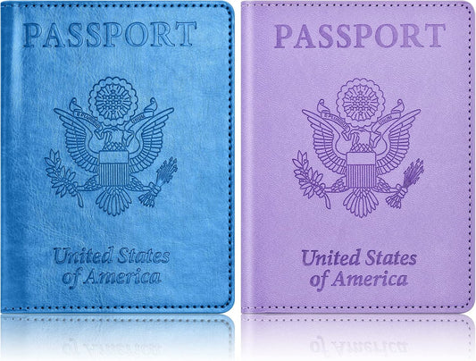 Eoehro Passport Holder for Travel Essentials-2Pack, Passport Wallet Cover Case for Travel Must Haves Accessories,Passport Book Holders for Women and Men