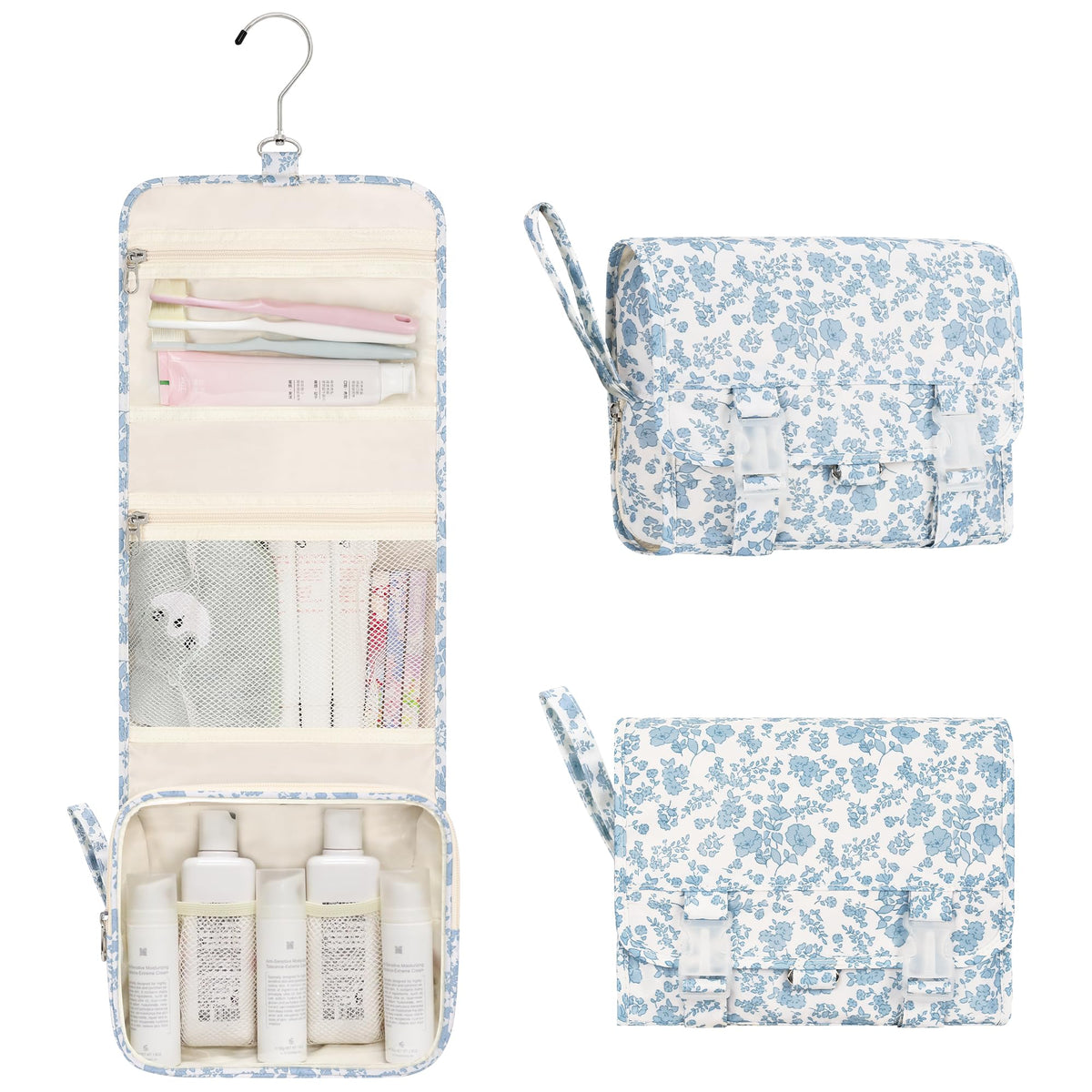 Relavel Small Hanging Toiletry Bag for Women, Floral Hanging Organizer