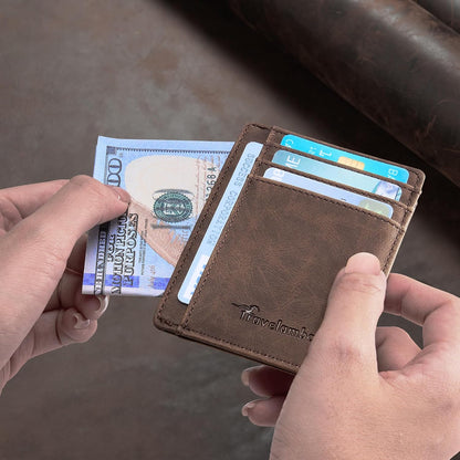 Travelambo Slim Wallet Front Pocket Minimalist Leather RFID Blocking Medium Size