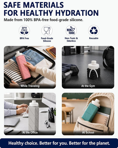 BEAUTAIL Collapsible Water Bottles 21oz/610mL, Silicone Travel Water Bottle