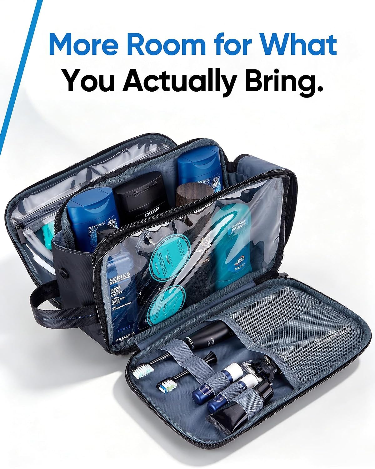 ZEEMO Travel Toiletry Bag for Men, Full Open Dopp Kit with Dual Compartment