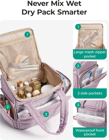 BAGSMART Toiletry Bag for Women with Dual-Padded Handles, Puffy Lightweight Makeup Bag for Makeup Accessories, Brushes Set, Travel-Sized Container, Camel