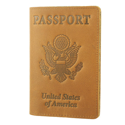 RFID Blocking Passport Holder Travel Wallet - Genuine Crazy Horse Leather for Men(Coffee)