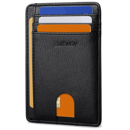 Buffway Slim Minimalist Front Pocket RFID Blocking Leather Wallets for Men and Women - Cross Black