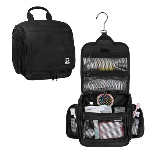 Goloni Hanging Toiletry Bag for Men Women, Water-Resistant Organizer,Black
