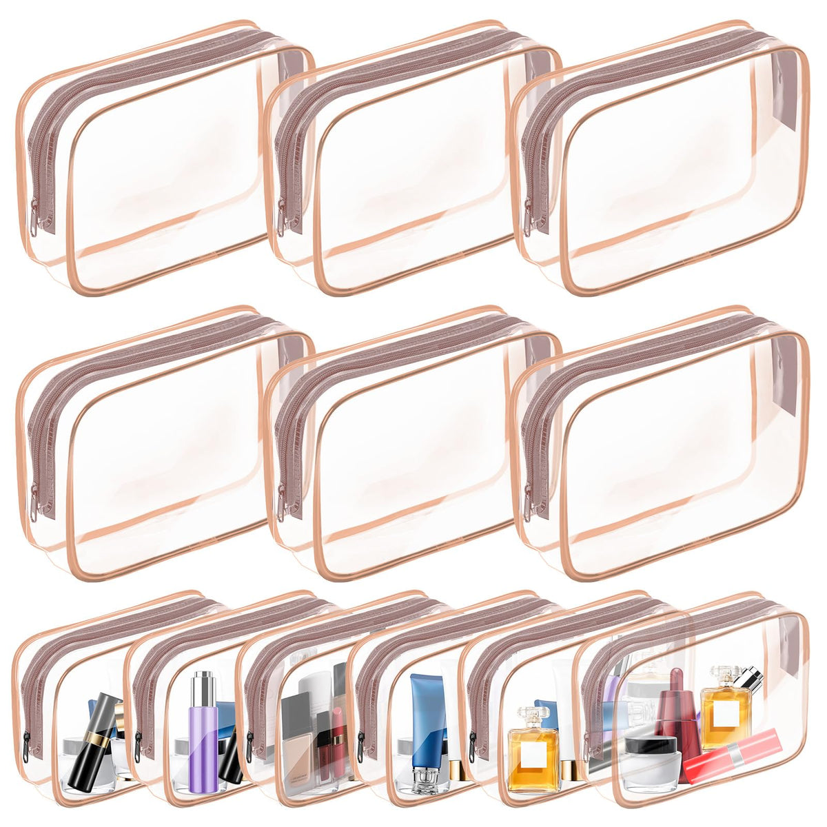 AURUZA Clear Makeup Bag,Portable Travel Toiletry Bags with Zipper, TSA Approved Clear Organizer Bags, PVC Cosmetic Pouch for Airport Airline Compliant