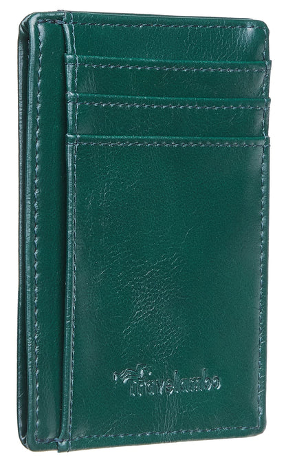Travelambo Slim Wallet Front Pocket Minimalist Leather RFID Blocking Medium Size