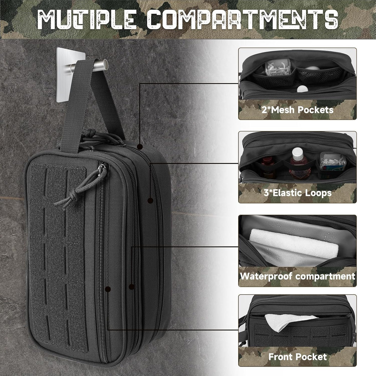 QT&QY Tactical Toiletry Bag For Men Hygiene Bag EDC Military Tool Molle Pouches Small Dopp Kit Mens Shaving Kit Travel shower Bags