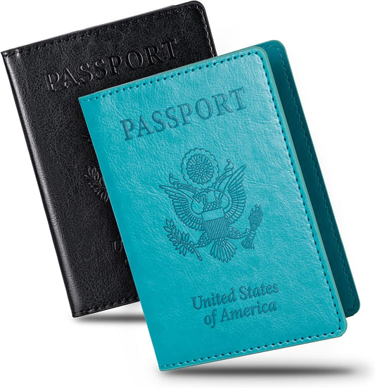 2 Pcs Passport Holders，Ultra Slim Passport Wallet for Travel Essentials