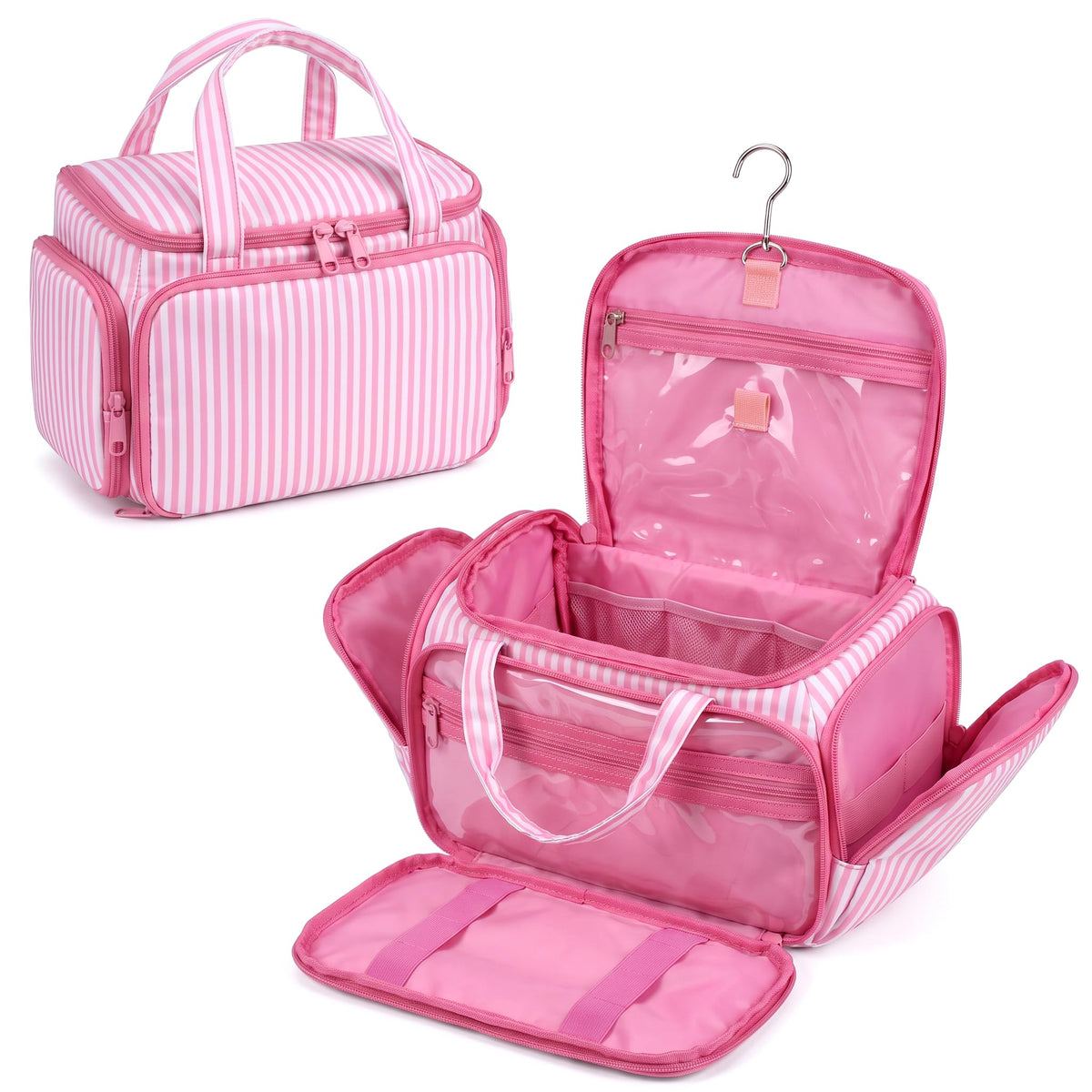 Valentoria Hanging Travel Toiletry Bag,Checkered Large Makeup Organizer Bag for Women(Checkered Rose Pink)