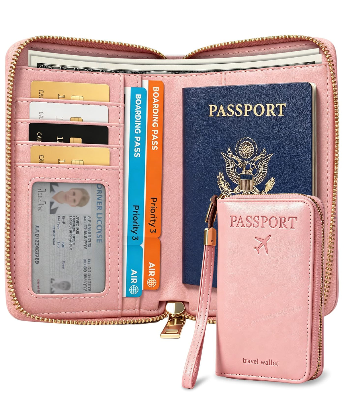 Family Passport Holder Travel Wallet, RFID Blocking Passport Wallet with Multiple Pockets, Holds Up to 5 Passports, Large Document & Cash Pocket Travel Organizer for Men Women
