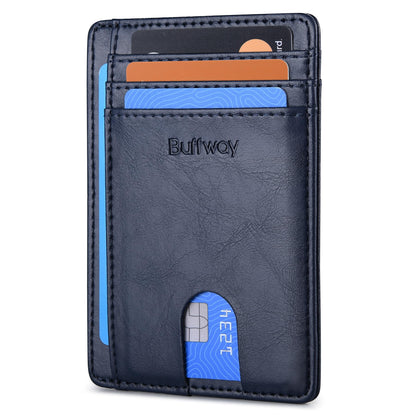 Buffway Slim Minimalist Front Pocket RFID Blocking Leather Wallets for Men and Women - Cross Black