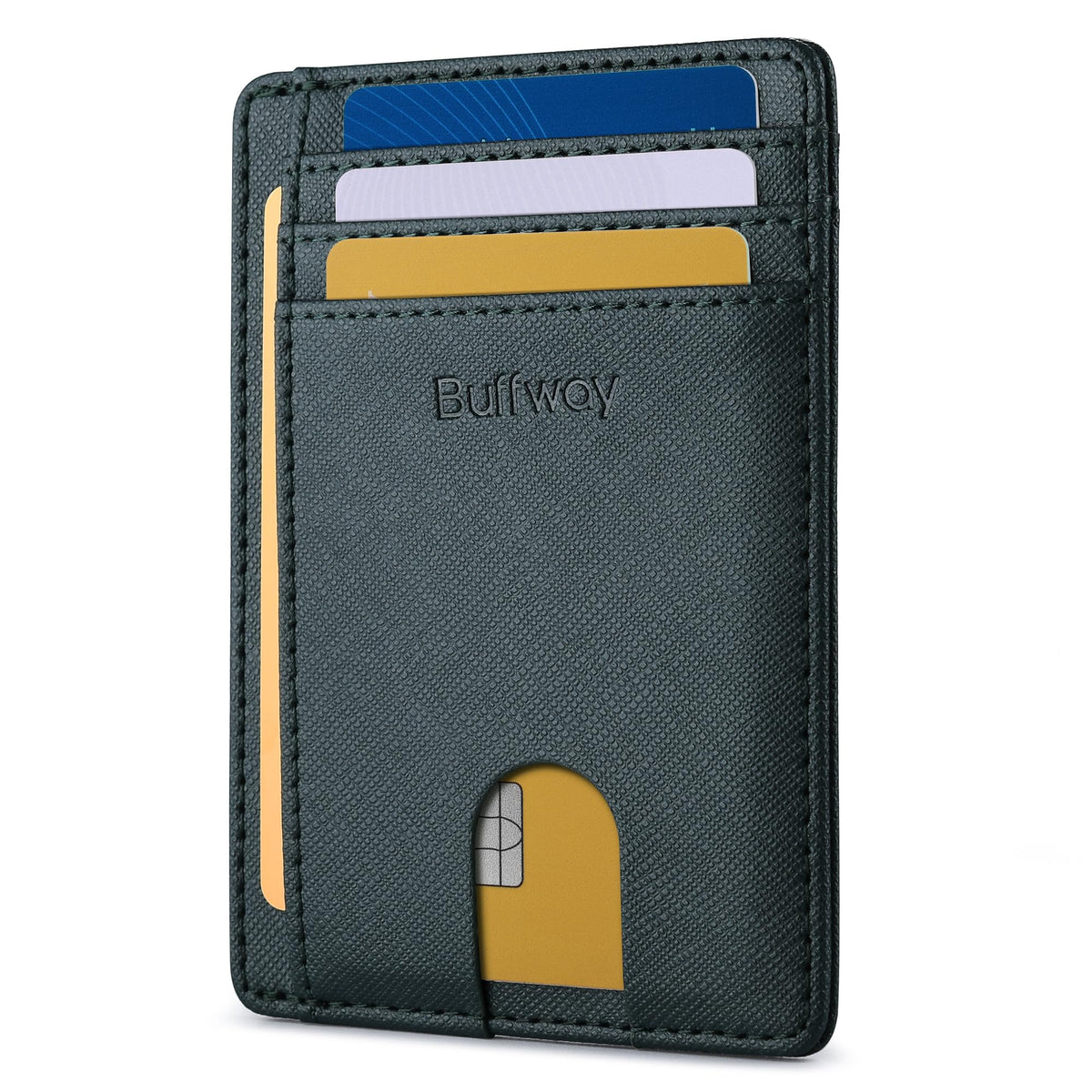 Buffway Slim Minimalist Front Pocket RFID Blocking Leather Wallets for Men and Women - Cross Black