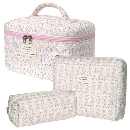 Gosect Large Makeup Bag, Cute Cosmetic Bag for Women Girls, Floral Coquette Aesthetic Toiletry Bag, Travel Make Up Organizer Bag (BDLH)