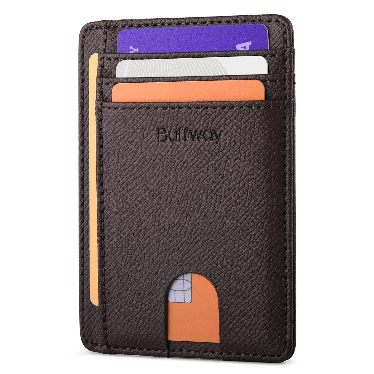 Buffway Slim Minimalist Front Pocket RFID Blocking Leather Wallets for Men and Women - Cross Black