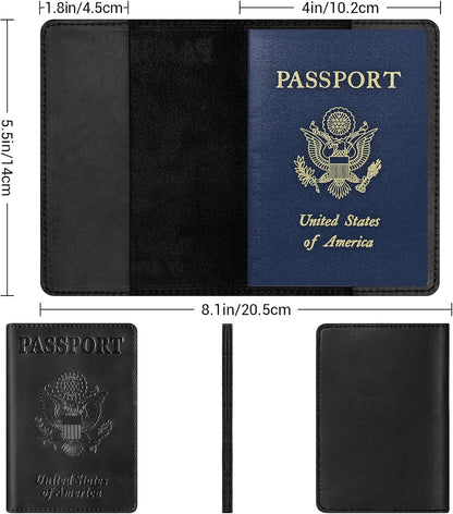 BIAOTIE Premium Leather Passport Holder Covers, Rfid Travel Wallet Passport Document Holder, Travel Essentials Wallet Cover Case for Men and Women (Black)