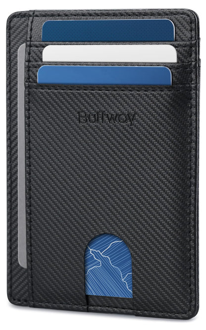 Buffway Slim Minimalist Front Pocket RFID Blocking Leather Wallets for Men and Women - Cross Black