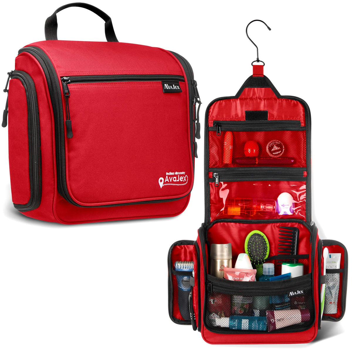 Travel Toiletry Bag for Men and Women - (10.6”x10.6”x3.2”) Large Hanging Toiletry Organizer - Waterproof Hygiene Bag with Metal XXL Swivel Hook, with Sturdy Zippers and 19 Compartments for Toiletries