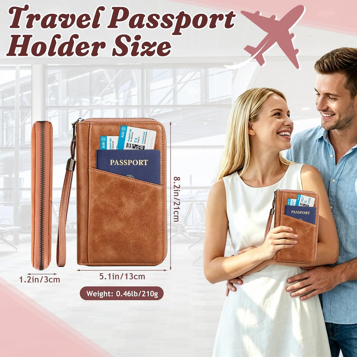 Family Passport Holder Travel Wallet, RFID Blocking Passport Wallet with Multiple Pockets, Holds Up to 5 Passports, Large Document & Cash Pocket Travel Organizer for Men Women