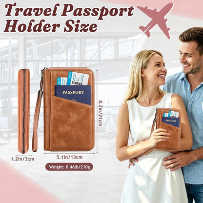 Family Passport Holder Travel Wallet, RFID Blocking Passport Wallet with Multiple Pockets, Holds Up to 5 Passports, Large Document & Cash Pocket Travel Organizer for Men Women