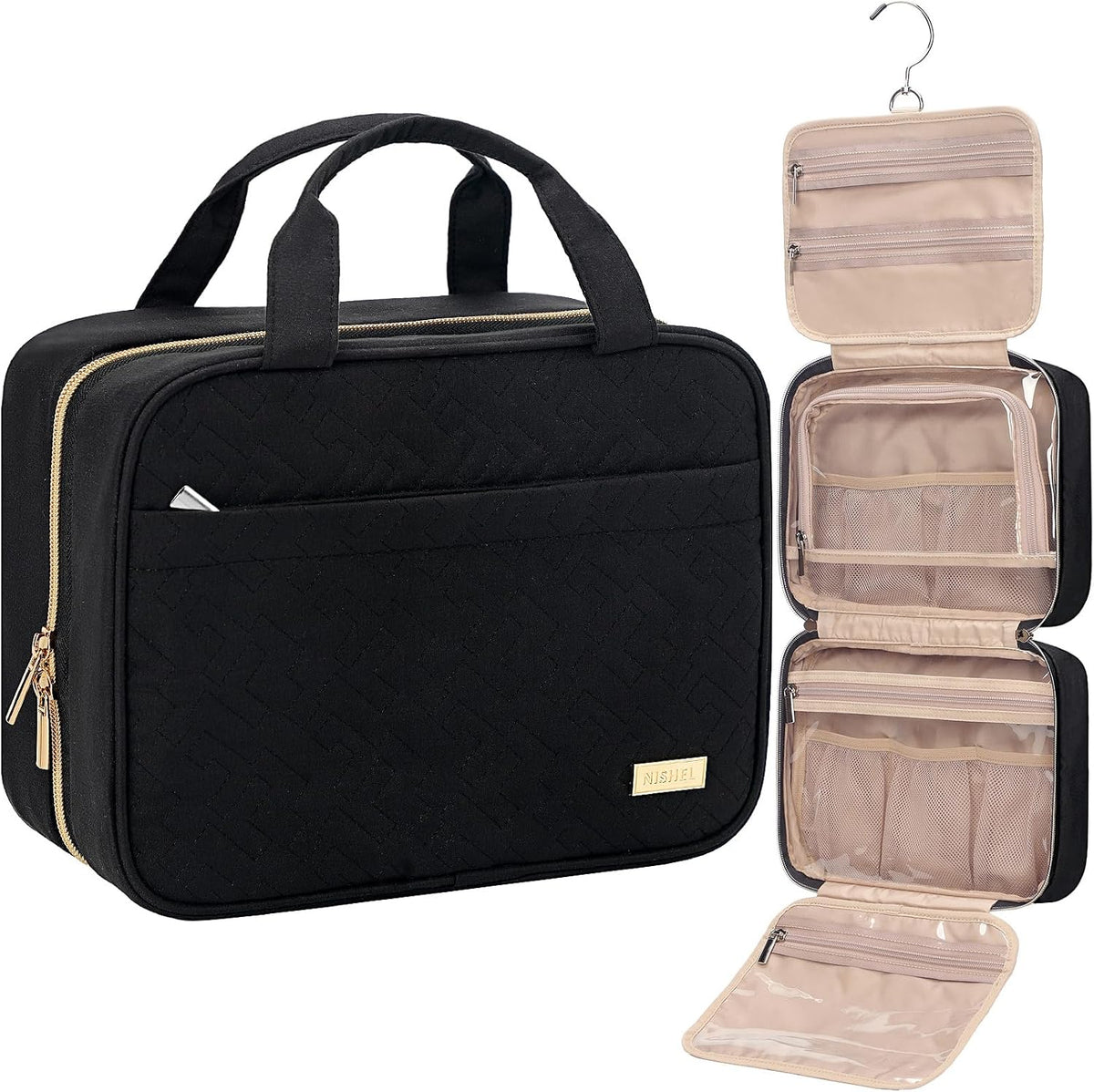 NISHEL Travel Toiletry Bag for women, Portable Hanging makeup Organizer