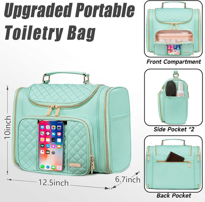 Tealari Large Toiletry Bag for Women Men,Bathroom Bag,Water Resistant Shower Bag,Makeup Bag,Toiletry Bags for Traveling,Hanging Toiletry Bag with Transparent Waterproof Phone Pocket (Green)