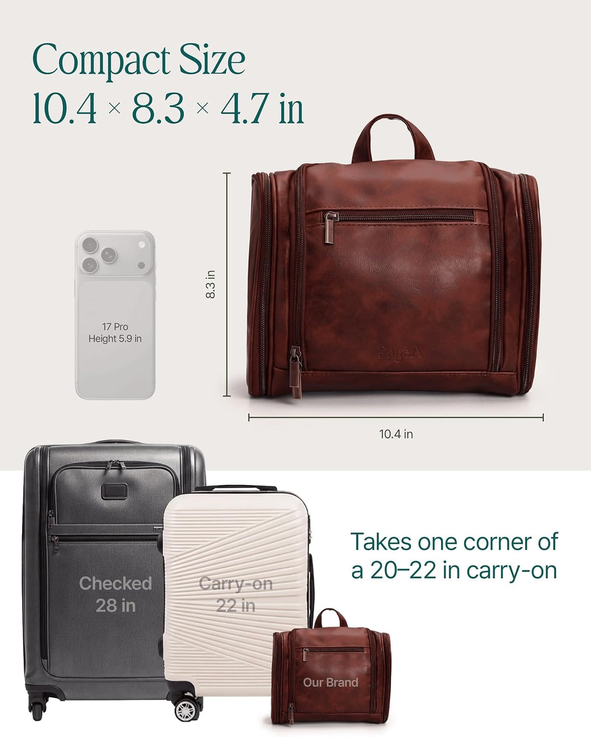 PageA Mens Toiletry Travel Bag, Compact Hanging Dopp Kit