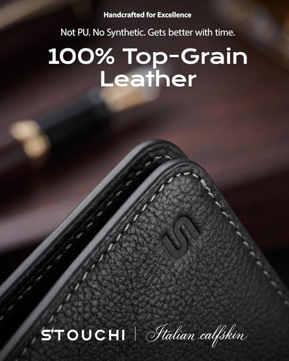 Top-Grain Leather Passport Holder for Travel with AirTag Slot RFID Blocking
