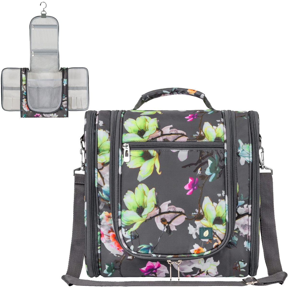 PAVILIA Toiletry Bag Travel Bag for Women Men, Hanging Cosmetic Organizer, Water Resistant Makeup Bag for Accessories Toiletries, Large Travel Essentials Kit (Floral Pink)