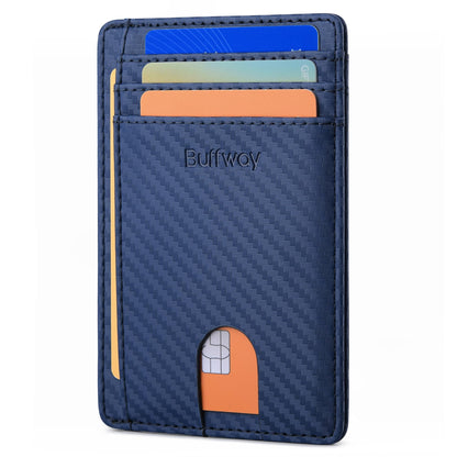 Buffway Slim Minimalist Front Pocket RFID Blocking Leather Wallets for Men and Women - Cross Black