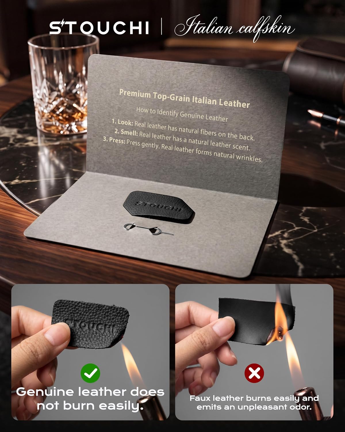 Top-Grain Leather Passport Holder for Travel with AirTag Slot RFID Blocking