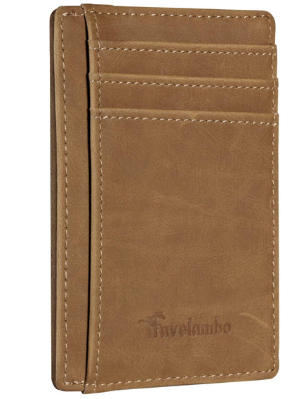 Travelambo Slim Wallet Front Pocket Minimalist Leather RFID Blocking Medium Size