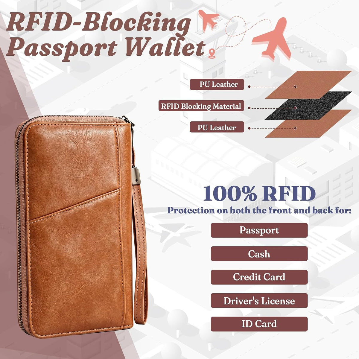 Family Passport Holder Travel Wallet, RFID Blocking Passport Wallet with Multiple Pockets, Holds Up to 5 Passports, Large Document & Cash Pocket Travel Organizer for Men Women
