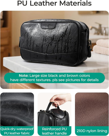 BAGSMART Large Toiletry Bag for Men, PU Leather Water Resistant, Black