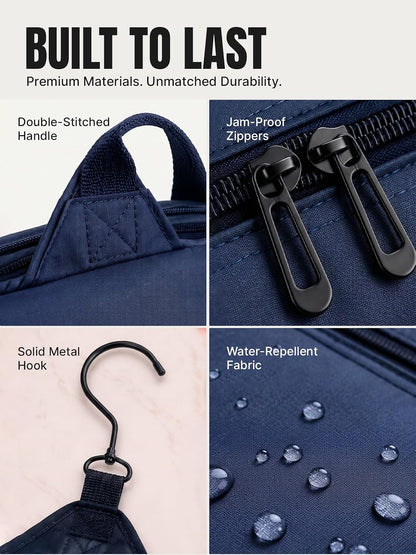 Travel Toiletry Bag for Men and Women - (10.6”x10.6”x3.2”) Large Hanging Toiletry Organizer - Waterproof Hygiene Bag with Metal XXL Swivel Hook, with Sturdy Zippers and 19 Compartments for Toiletries