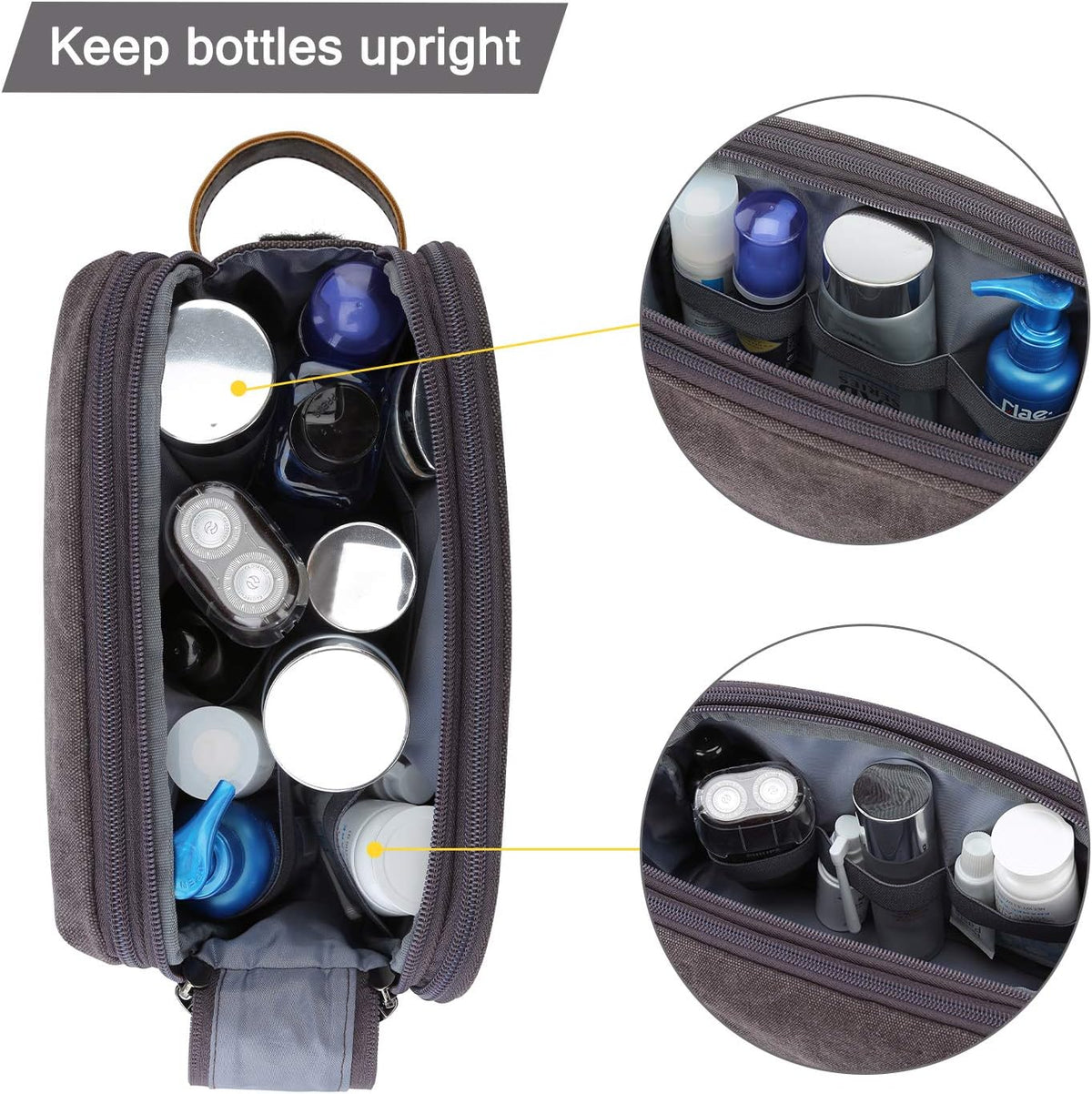 BAGSMART Toiletry Bag for Men, Canvas Travel Toiletry Organizer Dopp Kit Water-resistant Shaving Bag for Toiletries Accessories,Grey-Medium