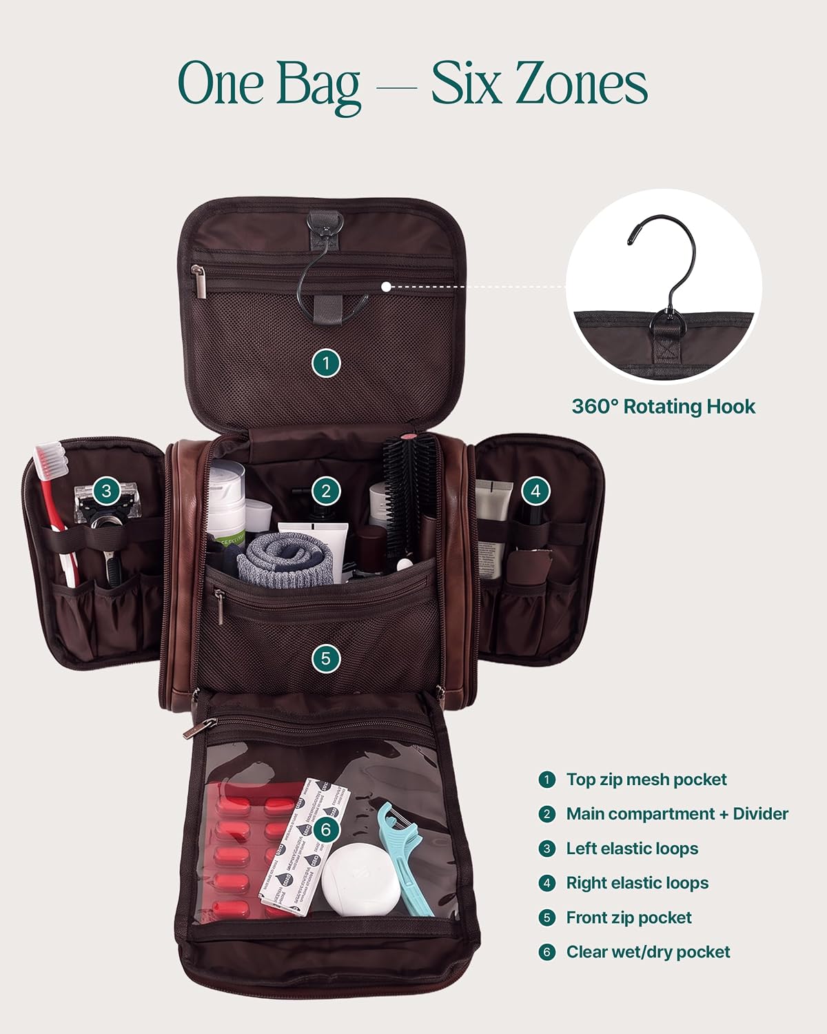 PageA Mens Toiletry Travel Bag, Compact Hanging Dopp Kit